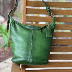 Green Coach Bleeker Tattersall Vachetta Leather Duffle Bucket Bag 11422 Vintage